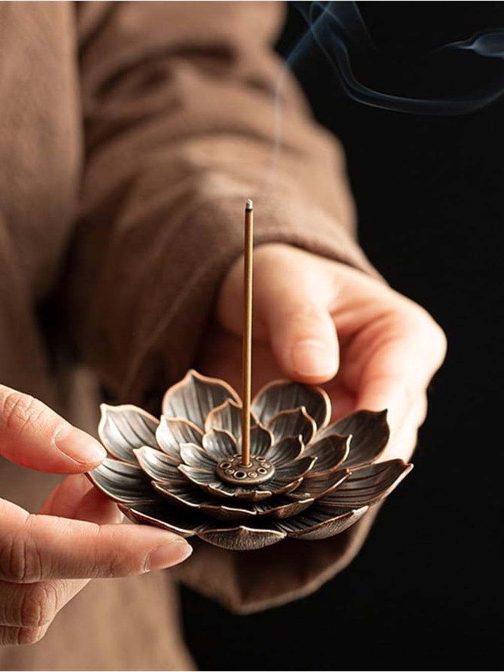 Lotus Petal Small Incense Holder - Antique Bronze Tone - For Certain Incense